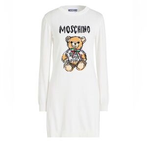 BNWT Moschino White Teddy Bear Knit Long Sleeves Mini Dress